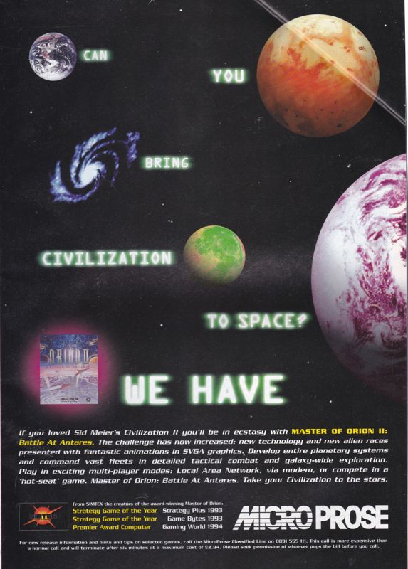 Master of Orion II: Battle at Antares Magazine Advertisement (Magazine Advertisements): PC Home (UK), November 1996