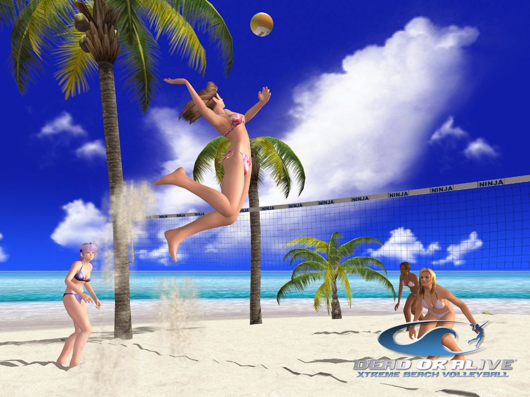 Dead or Alive: Xtreme Beach Volleyball Screenshot (X02 North America press disc): Hitomi and Ayane vs. Tina and Lisa