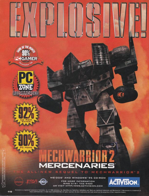 MechWarrior 2: Mercenaries Magazine Advertisement (Magazine Advertisements): Computer Life (UK), January 1997