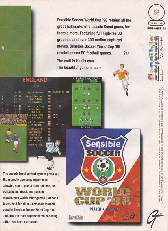 Sensible Soccer '98 Magazine Advertisement (Magazine Advertisements): PC Gamer (UK), May 1998 Part 2