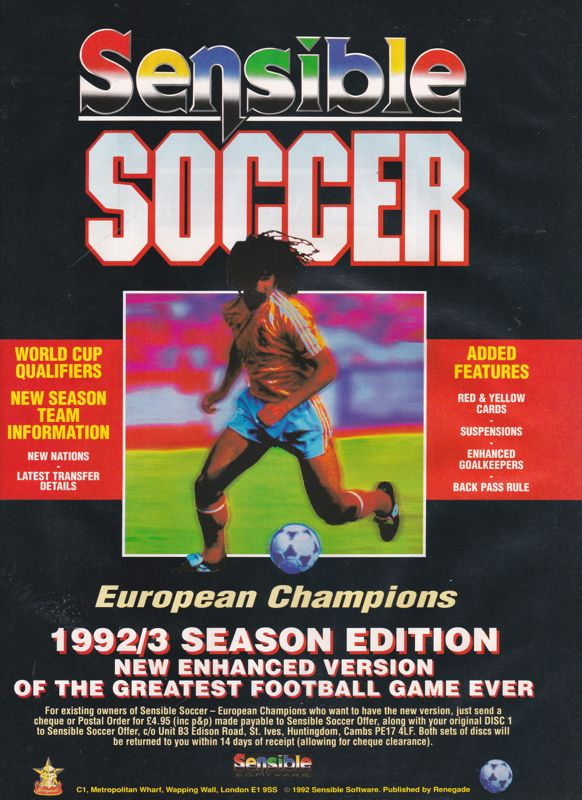 Sensible Soccer: European Champions Magazine Advertisement (Magazine Advertisements): Amiga Format (UK), January 1993