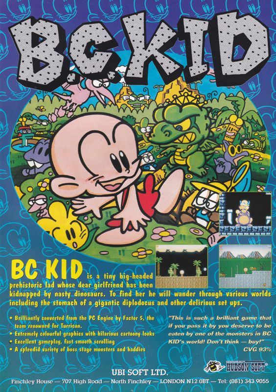 Bonk's Adventure Magazine Advertisement (Magazine Advertisements): Amiga Power (United Kingdom), January 1993