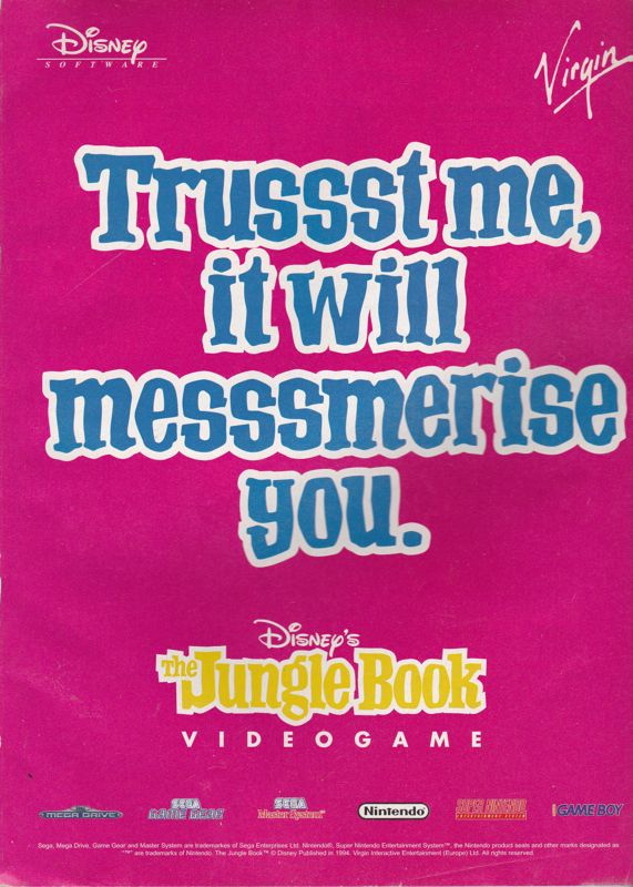Disney's The Jungle Book Magazine Advertisement (Magazine Advertisements): Sega Power (UK), October 1994 Part 2