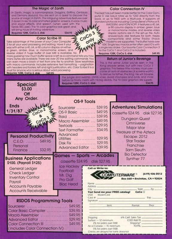 Return of Junior's Revenge Magazine Advertisement (Magazine Advertisements): Rainbow Magazine (United States) Volume 5 Number 6 (January 1987)