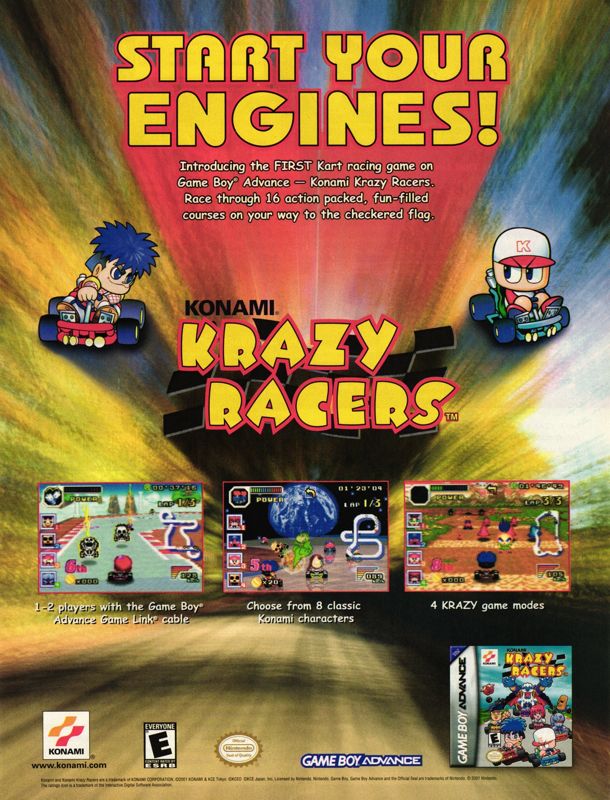 Konami Krazy Racers Magazine Advertisement (Magazine Advertisements): GamePro (U.S.), Issue 155 (August, 2001)