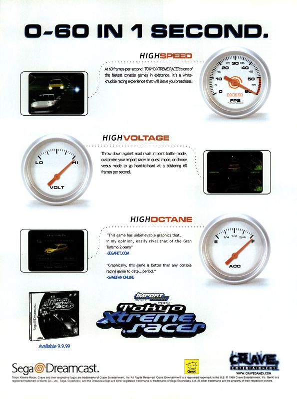 Tokyo Xtreme Racer Magazine Advertisement (Magazine Advertisements): NextGen (U.S.) Issue #58 (October 1999)