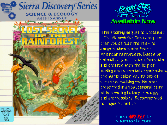 Lost Secret of the Rainforest Other (Sierra's Sneak Peeks (1993)): Self Running Screen Display AUTODEMO/ECO2.PCX