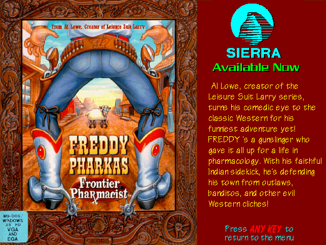 Freddy Pharkas: Frontier Pharmacist Other (Sierra's Sneak Peeks (1993)): Self Running Screen Display AUTODEMO/FREDDY.PCX