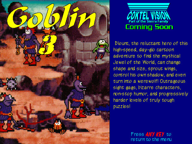 Goblins Quest 3 Other (Sierra's Sneak Peeks (1993)): Self Running Screen Display AUTODEMO/GOB3.PCX