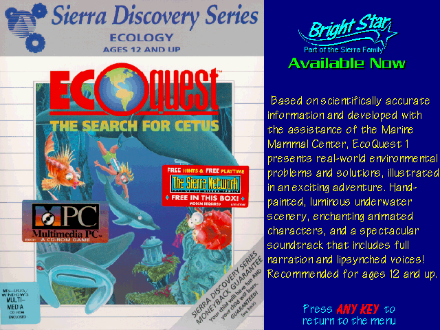 EcoQuest: The Search for Cetus Other (Sierra's Sneak Peeks (1993)): Self Running Screen Display AUTODEMO/ECO1.PCX