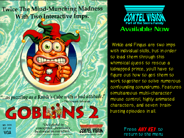 Gobliins 2: The Prince Buffoon Other (Sierra's Sneak Peeks (1993)): Self Running Screen Display AUTODEMO/GOB2.PCX