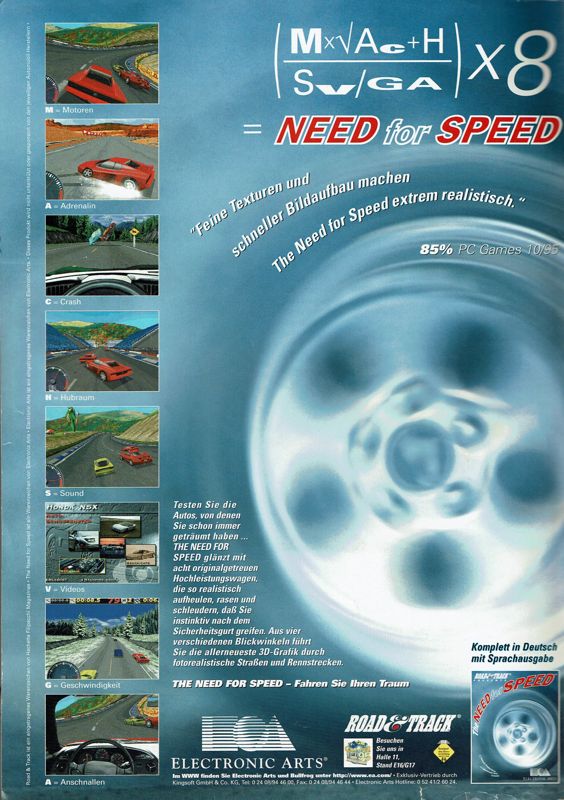 The Need for Speed Magazine Advertisement (Magazine Advertisements):<br> PC Player (Germany), Issue 12/1995