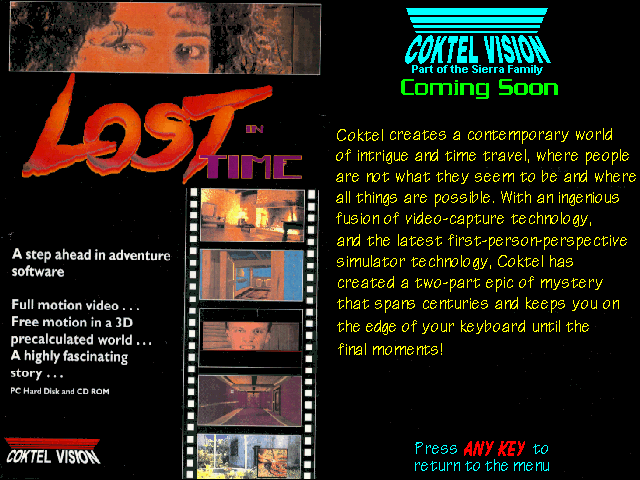 Lost in Time Other (Sierra's Sneak Peeks (1993)): Self Running Display Screen AUTODEMO/LOST.PCX