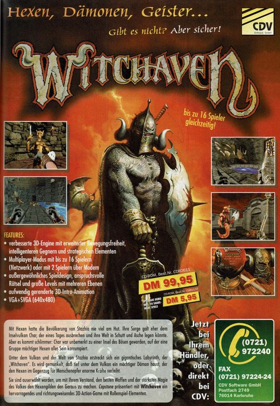 Witchaven Magazine Advertisement (Magazine Advertisements): PC Player (Germany), Issue 11/1995