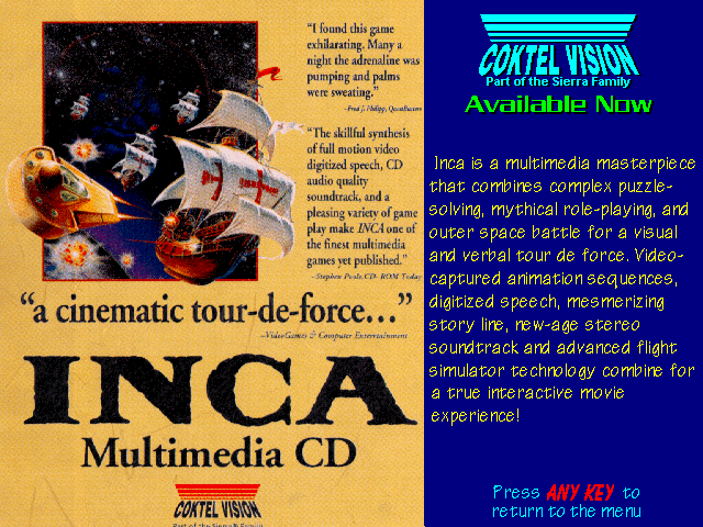 Inca Other (Sierra's Sneak Peeks (1993)): Self Running Display Demo AUTODEMO/INCACD.PCX