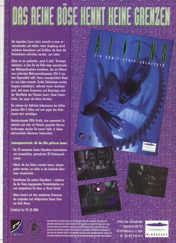 Aliens: A Comic Book Adventure Magazine Advertisement (Magazine Advertisements): MCV 11/95 (Germany)