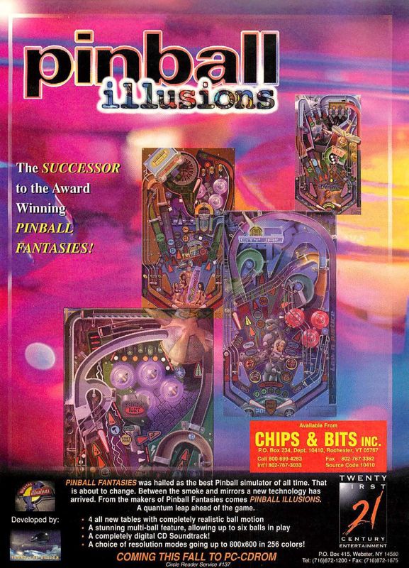 Pinball Illusions Magazine Advertisement (Magazine Advertisements): Computer Gaming World (US), Issue 135 (October 1995)