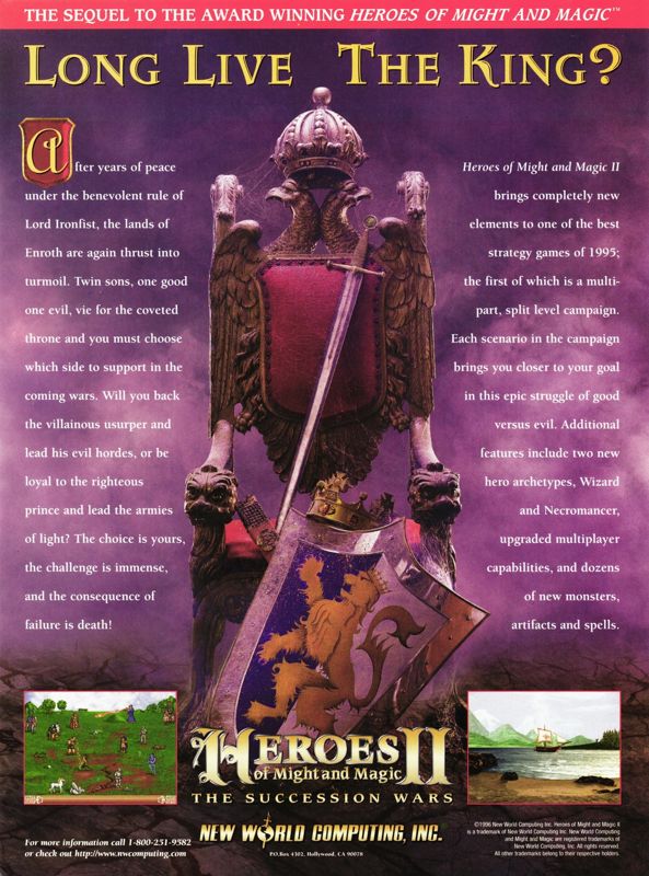 Heroes of Might and Magic II: The Succession Wars Magazine Advertisement (Magazine Advertisements): PC Gamer (U.S.), Issue 28 (September, 1996)