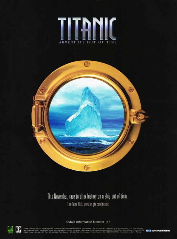 Titanic: Adventure Out of Time Magazine Advertisement (Magazine Advertisements): PC Gamer (U.S.), Issue 28 (September, 1996)