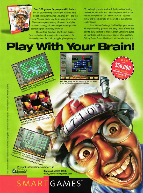 Smart Games Challenge #1 Magazine Advertisement (Magazine Advertisements): PC Gamer (U.S.), Issue 28 (September, 1996)