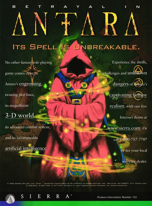Betrayal in Antara Magazine Advertisement (Magazine Advertisements): PC Gamer (U.S.), Issue 28 (September, 1996)