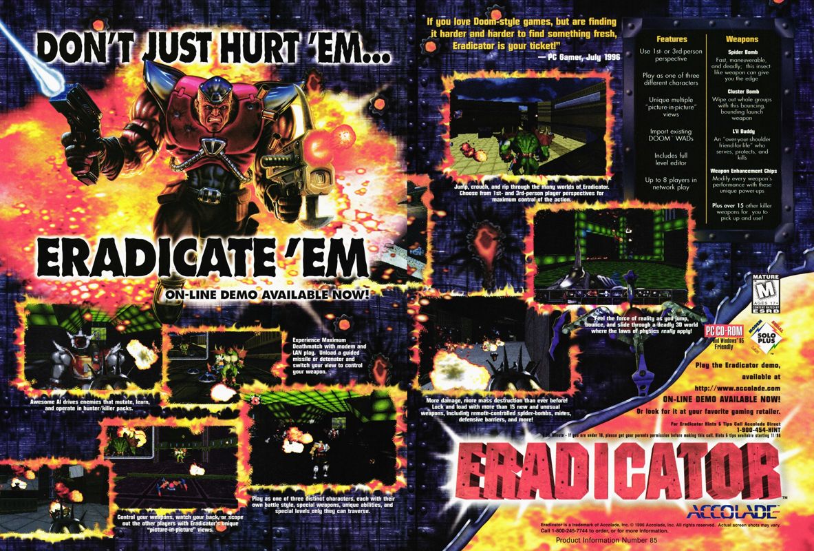 Eradicator Magazine Advertisement (Magazine Advertisements): PC Gamer (U.S.), Issue 28 (September, 1996)