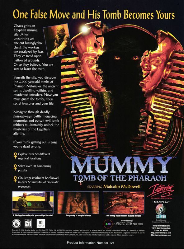 Mummy: Tomb of the Pharaoh Magazine Advertisement (Magazine Advertisements): PC Gamer (U.S.), Issue 28 (September, 1996)