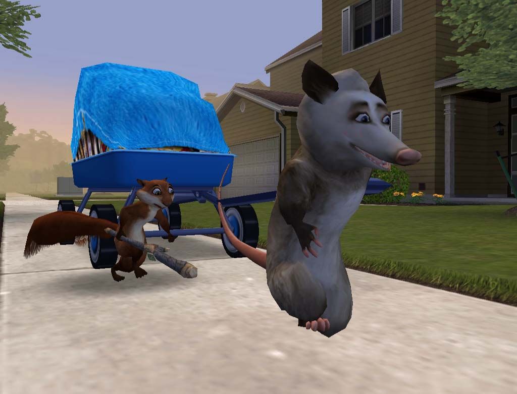 Over the Hedge Screenshot (Over the Hedge: The Game Press Kit): Ozzie running Wagon (PS2)