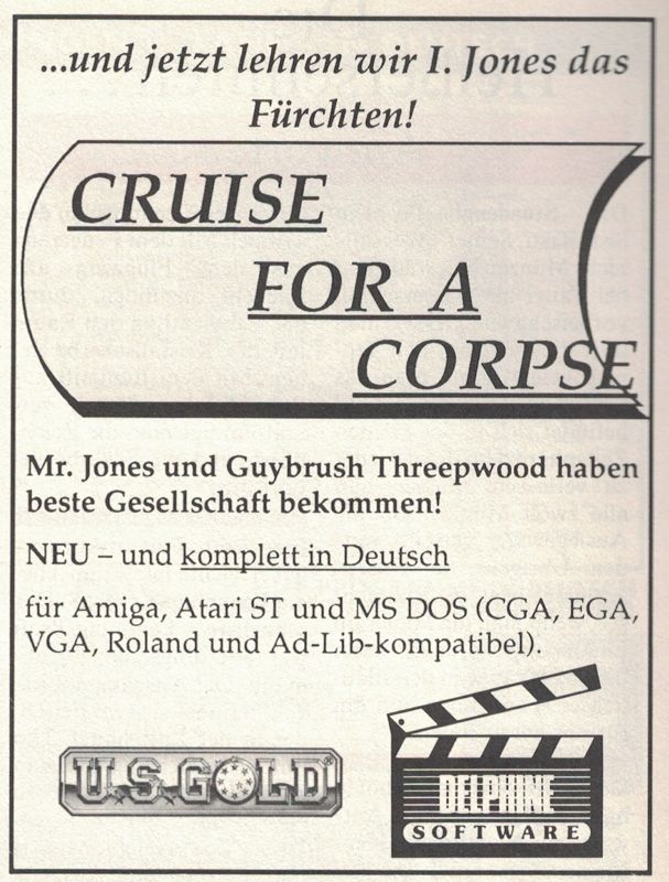 Cruise for a Corpse Magazine Advertisement (Magazine Advertisements): Amiga Joker (Germany), Issue 7/1991