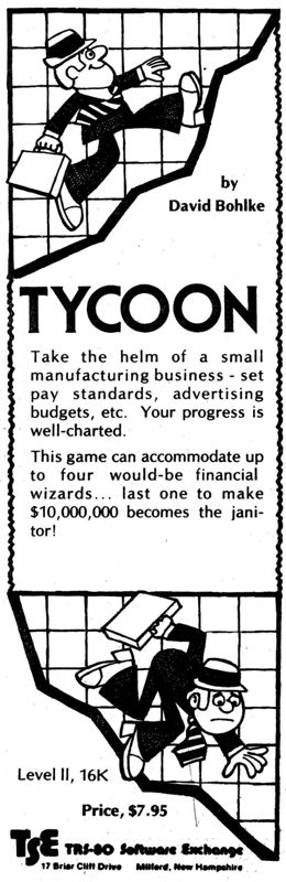 Tycoon Magazine Advertisement (Magazine Advertisements): SoftSide Magazine, May 1979, page 10