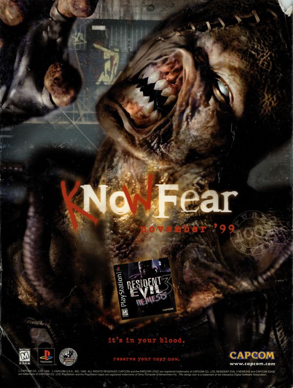 Resident Evil 3: Nemesis Magazine Advertisement (Magazine Advertisements): NextGen (U.S.) Issue #59 (November 1999)
