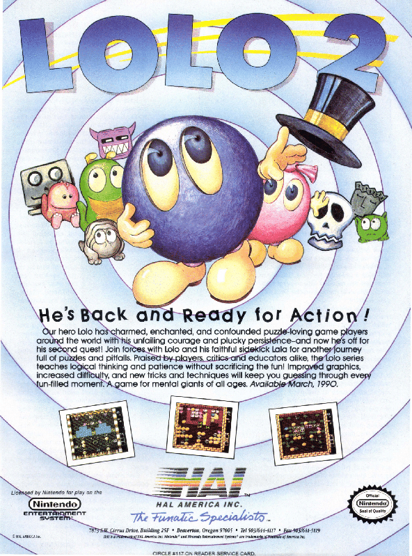 Adventures of Lolo 2 Magazine Advertisement (Magazine Advertisements): VideoGames & Computer Entertainment (United States), Issue 24 (January 1991)