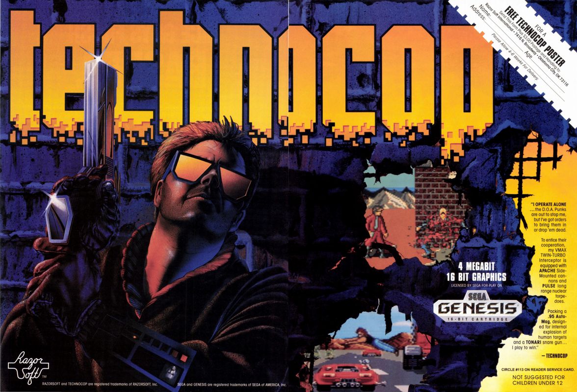 Techno Cop Magazine Advertisement (Magazine Advertisements): VideoGames & Computer Entertainment (United States), Issue 24 (January 1991)