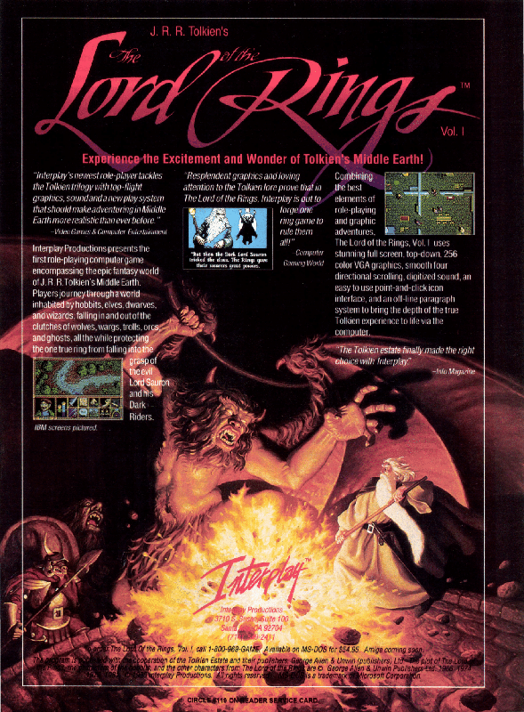 J.R.R. Tolkien's The Lord of the Rings, Vol. I Magazine Advertisement (Magazine Advertisements): VideoGames & Computer Entertainment (United States), Issue 24 (January 1991)