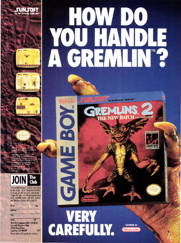 Gremlins 2: The New Batch Magazine Advertisement (Magazine Advertisements): VideoGames & Computer Entertainment (United States), Issue 24 (January 1991)