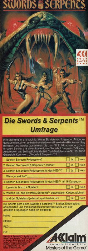 Swords and Serpents Magazine Advertisement (Magazine Advertisements): Power Play (Germany), Issue 10/1991