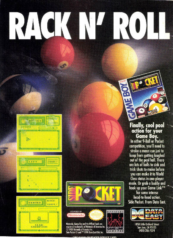 Side Pocket Magazine Advertisement (Magazine Advertisements): VideoGames & Computer Entertainment (United States), Issue 24 (January 1991)