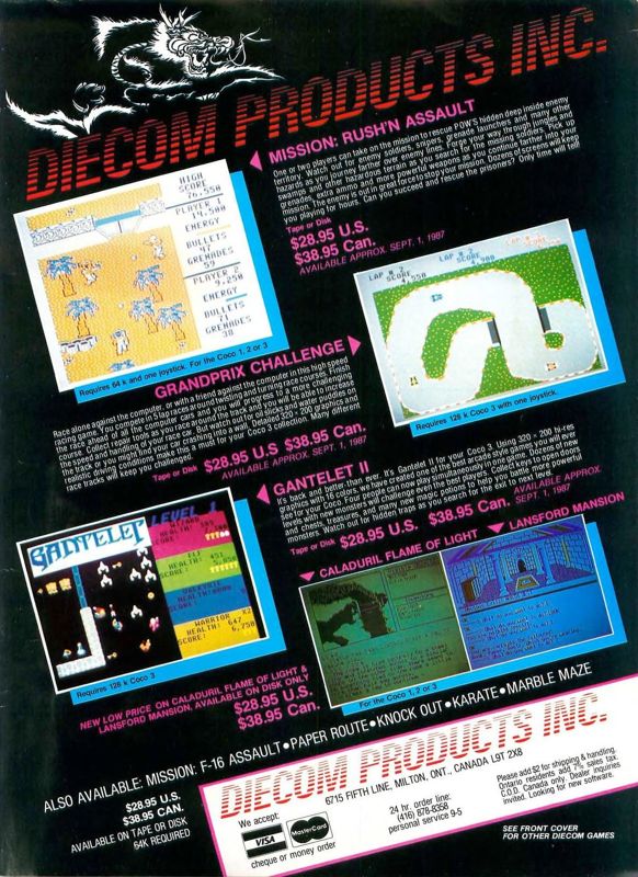 Rush'n Assault Magazine Advertisement (Magazine Advertisements): Rainbow Magazine (United States) Volume 7 Number 2 (September 1987)