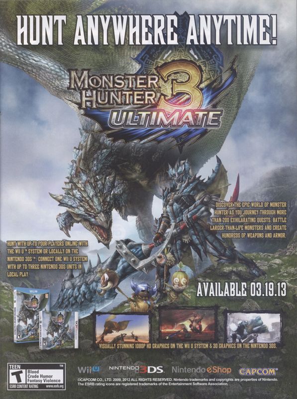 Monster Hunter 3: Ultimate Magazine Advertisement (Magazine Advertisements): Walmart GameCenter (US), Issue 9 (March 2013) Page 23