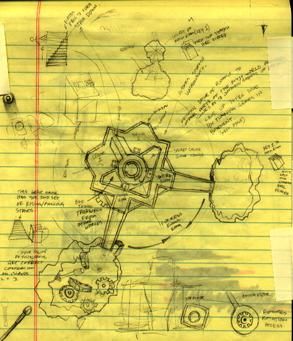 Myst Concept Art (Official website design sketches): Mechanical Age map Early map of the Mechanical Age