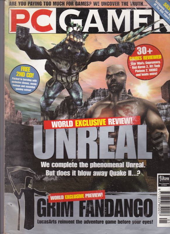 Unreal Magazine Advertisement (Magazine Advertisements): PC Gamer (UK), May 1998 Unreal is featured on the front cover