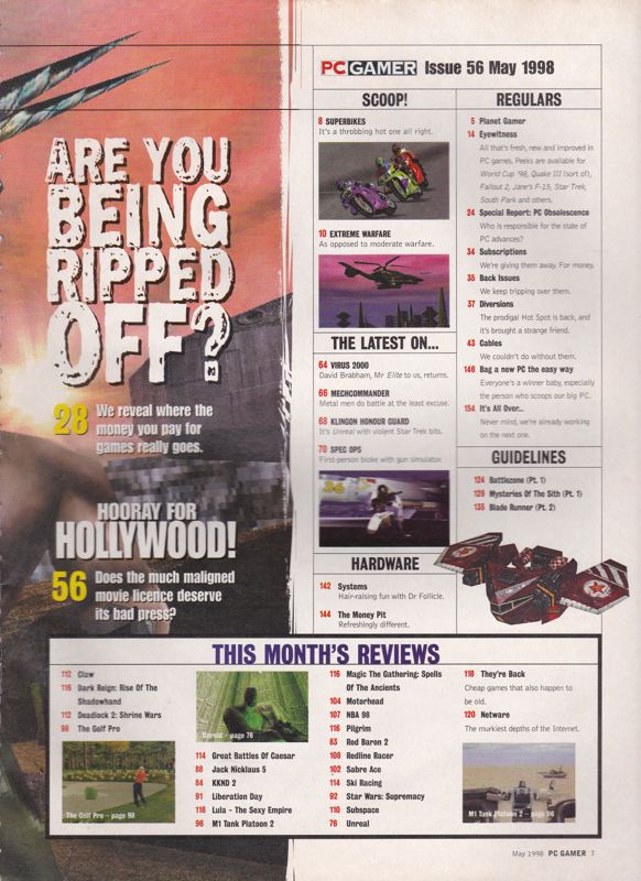 Unreal Magazine Advertisement (Magazine Advertisements): PC Gamer (UK), May 1998 The game is featured on the magazine 's index pages. Part 2