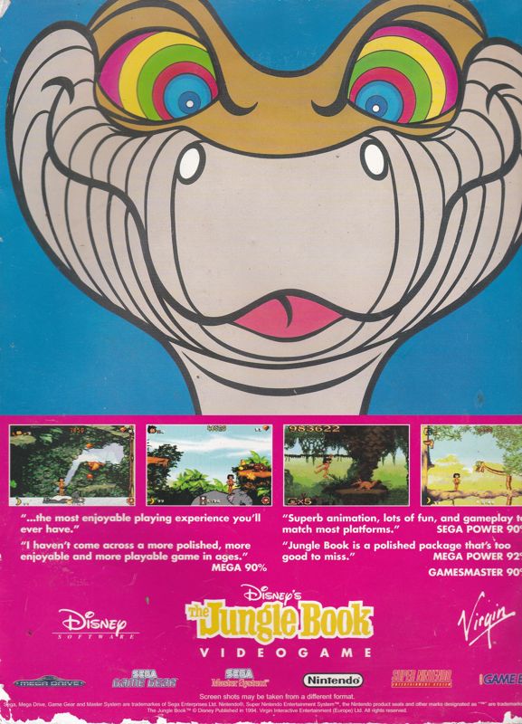 Disney's The Jungle Book Magazine Advertisement (Magazine Advertisements): Sega Power (UK), October 1994 Back cover