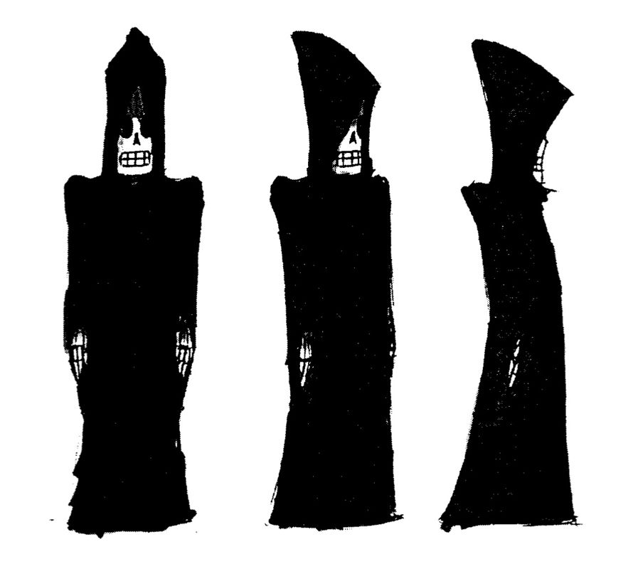 Grim Fandango Concept Art (Art from the original design document of the game): Grim Reaper's outfit (Manny) - Art by Peter Tsaykel's Concept Art (Lead Artist)