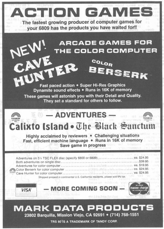 Cave Hunter Magazine Advertisement (Magazine Advertisements): Rainbow Magazine (United States) Volume 1 Number 12 (June 1982)