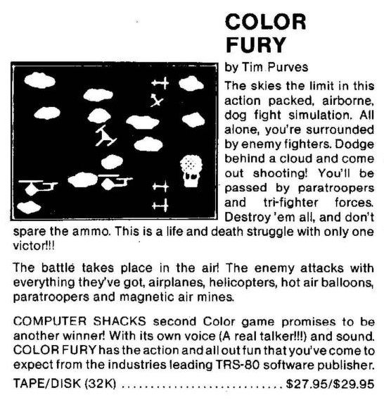 Fury Magazine Advertisement (Magazine Advertisements): Rainbow Magazine (United States) Volume 3 Number 2 (September 1983)