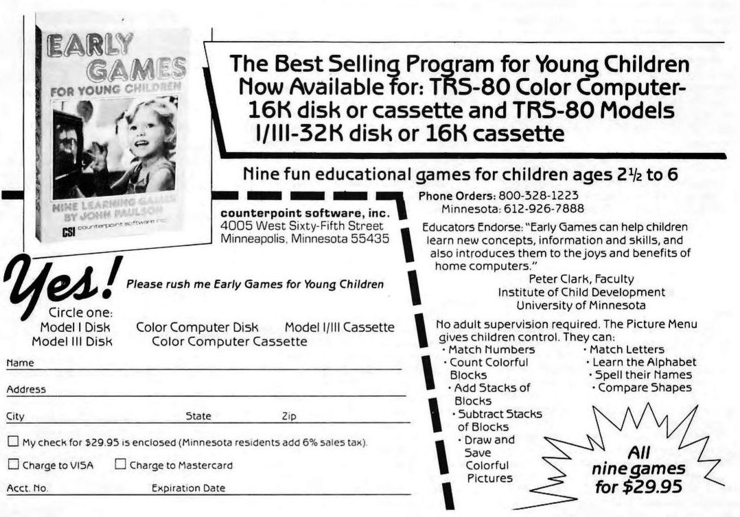 Early Games for Young Children Magazine Advertisement (Magazine Advertisements): Rainbow Magazine (United States) Volume 3 Number 8 (March 1984)