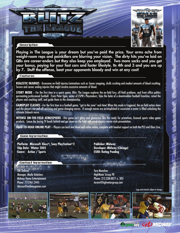 Blitz: The League Other (Midway E3 2005 Asset Disc): Fact Sheet (page 2)