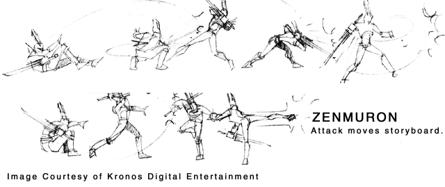 Dark Rift Concept Art (Dark Rift N64 Screen Shots/Original Artwork): Zenmuron Attack moves storyboard