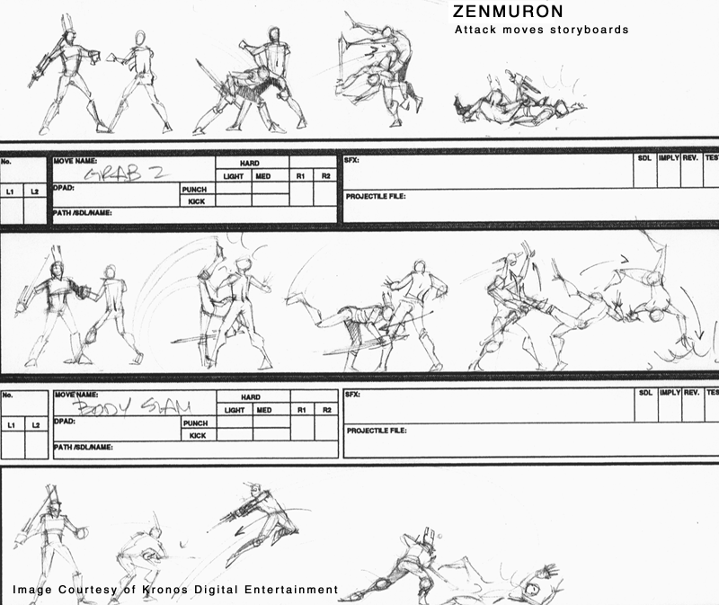 Dark Rift Concept Art (Dark Rift N64 Screen Shots/Original Artwork): Zenmuron Attack moves storyboards